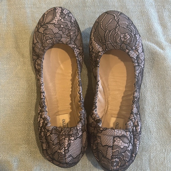 Valentino Garavani Lace&Leather Ballet Flats 37 1/2